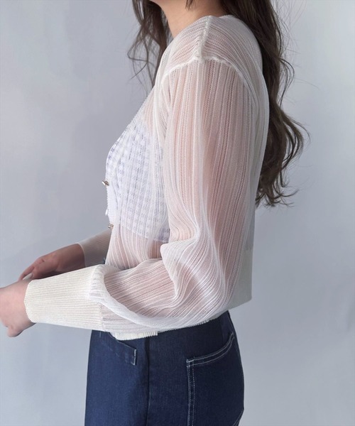 REDYAZEL（レディアゼル）の「シアーＶネックカーデガン（カーディガン/ボレロ・レディース・ピンク/ベージュ/オフホワイト・FREE）」の5枚目の写真
