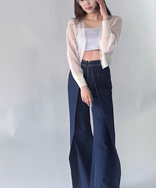 REDYAZEL（レディアゼル）の「シアーＶネックカーデガン（カーディガン/ボレロ・レディース・ピンク/ベージュ/オフホワイト・FREE）」の7枚目の写真