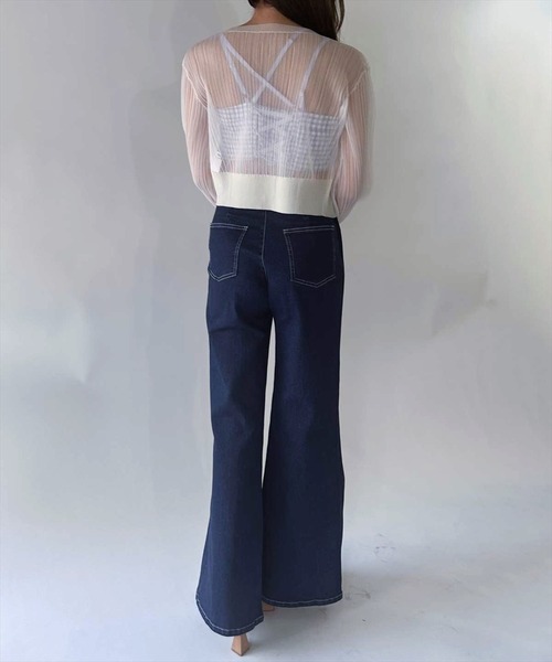 REDYAZEL（レディアゼル）の「シアーＶネックカーデガン（カーディガン/ボレロ・レディース・ピンク/ベージュ/オフホワイト・FREE）」の8枚目の写真