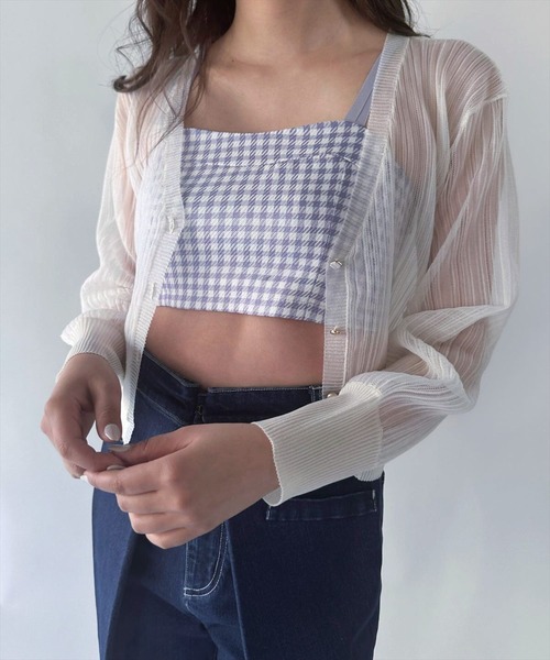 REDYAZEL（レディアゼル）の「シアーＶネックカーデガン（カーディガン/ボレロ・レディース・ピンク/ベージュ/オフホワイト・FREE）」の4枚目の写真