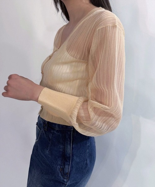 REDYAZEL（レディアゼル）の「シアーＶネックカーデガン（カーディガン/ボレロ・レディース・ピンク/ベージュ/オフホワイト・FREE）」の9枚目の写真