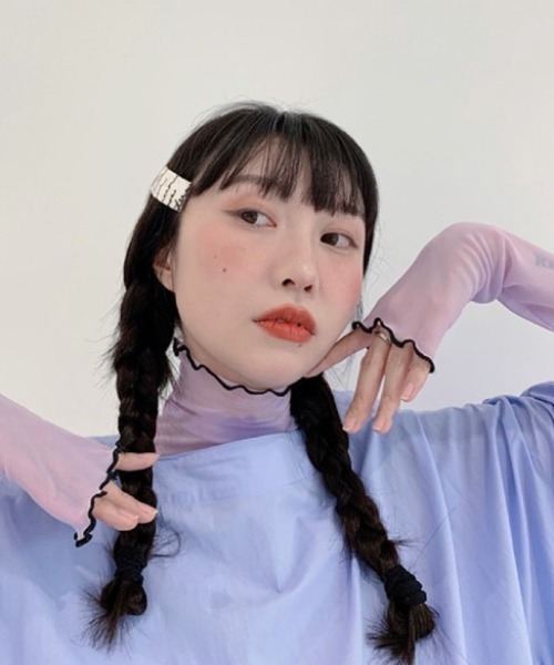 Achic(アシック)の「パイピング配色シアーメロートップス(Tシャツ/カットソー・レディース・イエロー/オレンジ/パープル/ホワイト/グリーン/ブルー/ブラック/アイボリー/ピンク・M)」の6枚目の写真