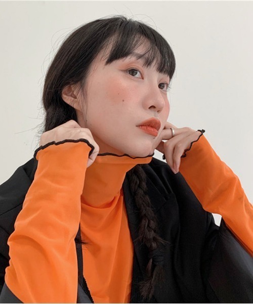 Achic(アシック)の「パイピング配色シアーメロートップス(Tシャツ/カットソー・レディース・イエロー/オレンジ/パープル/ホワイト/グリーン/ブルー/ブラック/アイボリー/ピンク・M)」の9枚目の写真