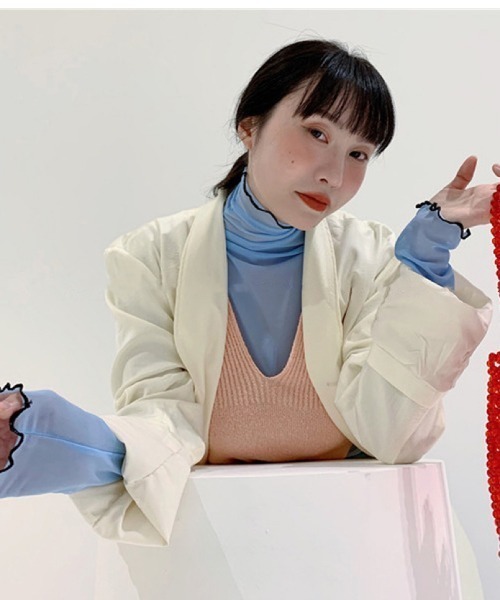 Achic(アシック)の「パイピング配色シアーメロートップス(Tシャツ/カットソー・レディース・イエロー/オレンジ/パープル/ホワイト/グリーン/ブルー/ブラック/アイボリー/ピンク・M)」の21枚目の写真