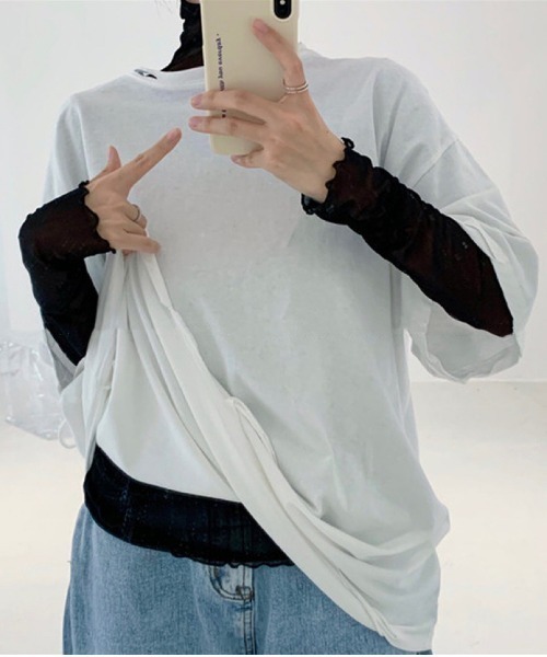 Achic(アシック)の「パイピング配色シアーメロートップス(Tシャツ/カットソー・レディース・イエロー/オレンジ/パープル/ホワイト/グリーン/ブルー/ブラック/アイボリー/ピンク・M)」の22枚目の写真