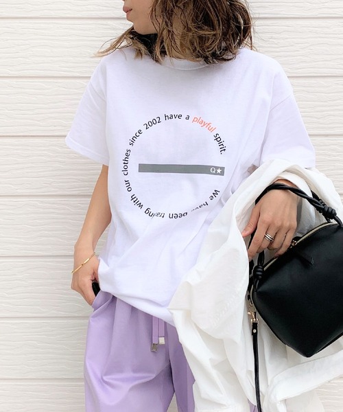 Q（キュー）の「サークルロゴT（Tシャツ/カットソー・レディース・アイボリー/ブラック・MEDIUM）」の2枚目の写真