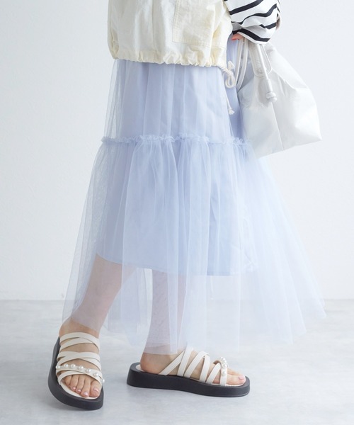 w closet（ダブルクローゼット）の「ペチコート付きチュールティアードスカート（スカート・レディース・ブラック/サックスブルー/イエロー/アイボリー・FREE）」の16枚目の写真