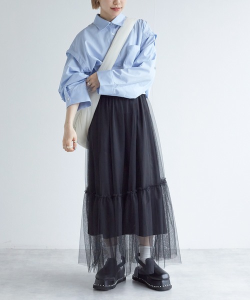 w closet（ダブルクローゼット）の「ペチコート付きチュールティアードスカート（スカート・レディース・ブラック/サックスブルー/イエロー/アイボリー・FREE）」の11枚目の写真