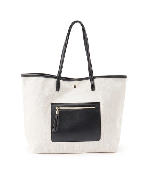 SHOO・LA・RUE（シューラルー）の「◆素材コンビフロントポケットトートバッグ（トートバッグ・レディース・ブラック/ベージュ/ブルー・00）」の2枚目の写真