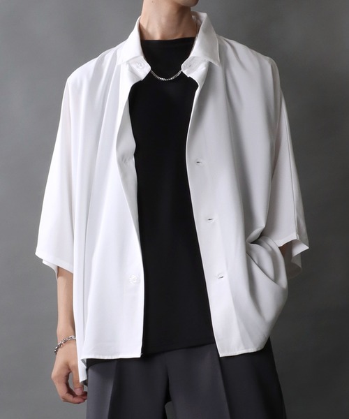 SITRY(シトリー)の「Oversize Drop shoulder Dolman Sleeve shirt/オーバーサイズ ドロップショルダー ドルマンスリーブ 半袖シャツ(シャツ/ブラウス・メンズ・ホワイト/ブラック/グレイッシュベージュ/チャコールグレー・M/L)」の15枚目の写真