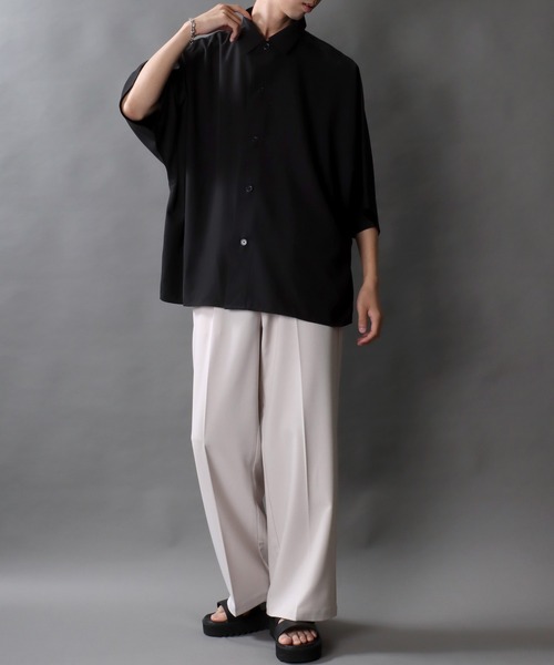 SITRY(シトリー)の「Oversize Drop shoulder Dolman Sleeve shirt/オーバーサイズ ドロップショルダー ドルマンスリーブ 半袖シャツ(シャツ/ブラウス・メンズ・ホワイト/ブラック/グレイッシュベージュ/チャコールグレー・M/L)」の20枚目の写真