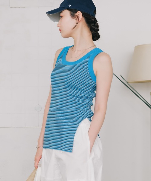 ESLOW(エスロー)の「▲ESLOW/エスロー COMBINATION TANKTOP ボーダー タンクトップ リブタンク(タンクトップ・レディース・ブラウン/ブルー・FREE)」の20枚目の写真
