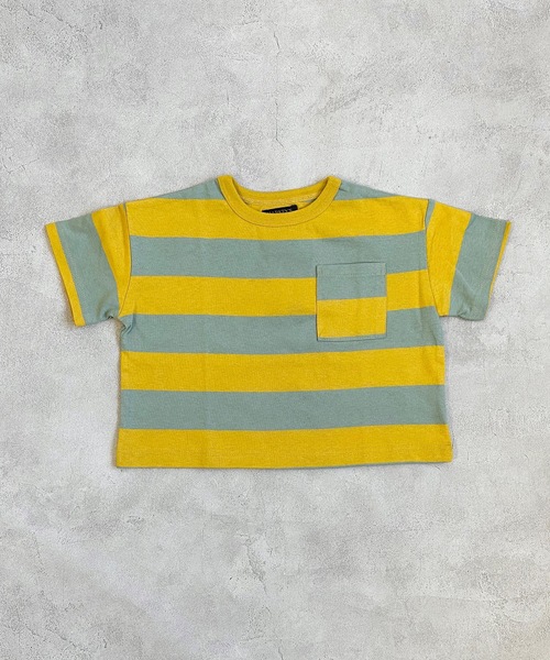 BIG FIELD（ビッグフィールド）の「太ボーダーTシャツ(80～150cm)（Tシャツ/カットソー・キッズ・ラベンダー/チャコール/イエロー・80/90/95/100/110/120/130/140/150）」の3枚目の写真