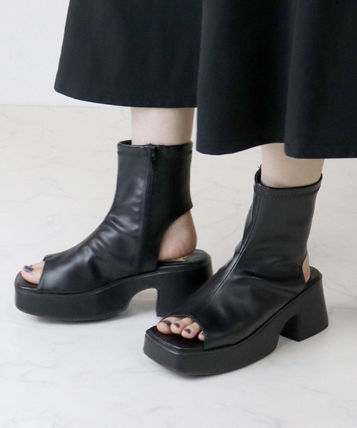 LOVEHUNTER（ラブハンター）の「LOVEHUNTER/ オープントゥ厚底ブーツサンダル (1591)（サンダル・レディース・アイボリー/ブラック/ブラック系その他/ホワイト系その他・LL/S/M/L）」の3枚目の写真