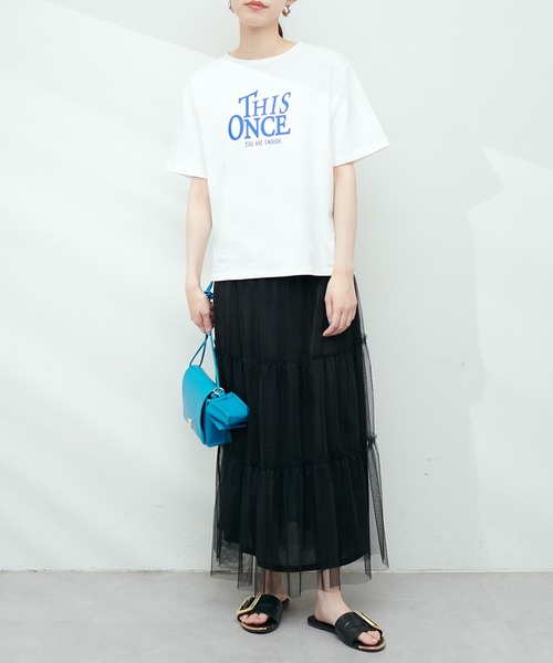 natural couture(ナチュラルクチュール)の「半袖ロゴT(Tシャツ/カットソー・レディース・スミクロ/グレー/オフホワイト/ブルー・FREE)」の11枚目の写真