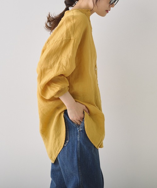 PUAL CE CIN（ピュアルセシン）の「フレンチリネンノーカラーブラウス（シャツ/ブラウス・レディース・ロイヤルブルー/イエロー/オフホワイト/ベージュ/ブラック・FREE）」の17枚目の写真