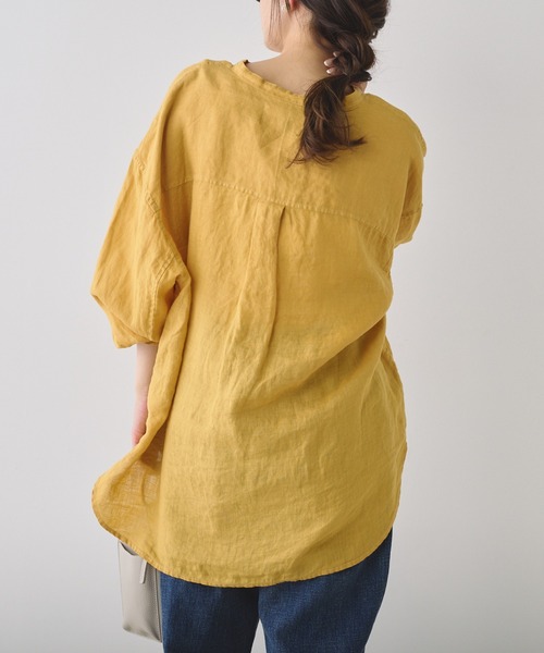 PUAL CE CIN（ピュアルセシン）の「フレンチリネンノーカラーブラウス（シャツ/ブラウス・レディース・ロイヤルブルー/イエロー/オフホワイト/ベージュ/ブラック・FREE）」の18枚目の写真