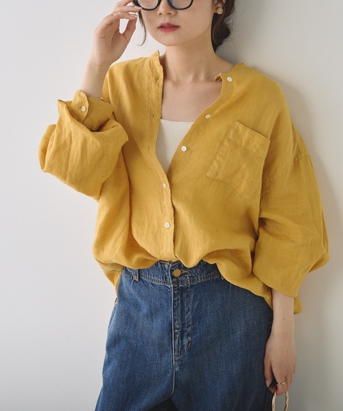 PUAL CE CIN（ピュアルセシン）の「フレンチリネンノーカラー
