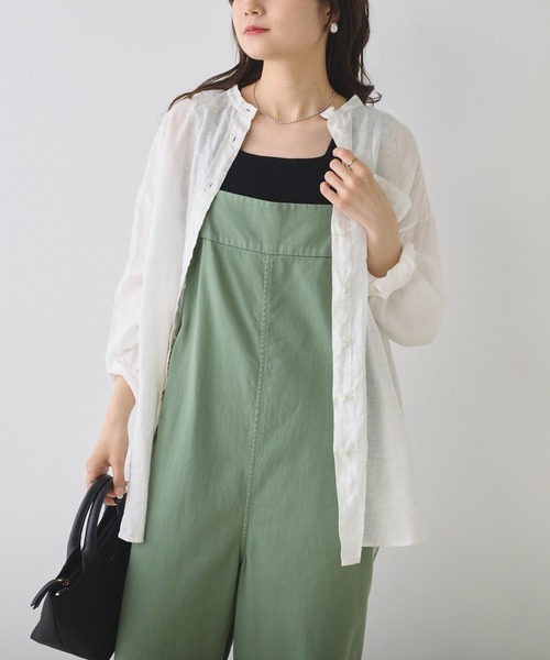 PUAL CE CIN（ピュアルセシン）の「フレンチリネンノーカラーブラウス（シャツ/ブラウス・レディース・ロイヤルブルー/イエロー/オフホワイト/ベージュ/ブラック・FREE）」の6枚目の写真