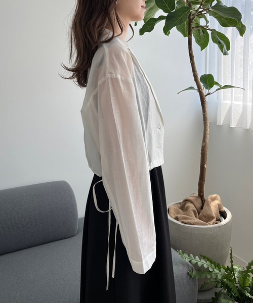 one after another NICE CLAUP（ワンアフターアナザーナイスクラップ）の「サイドリボンシアージャケット（テーラードジャケット・レディース・ベージュ/グレー/アイボリー・FREE）」の9枚目の写真