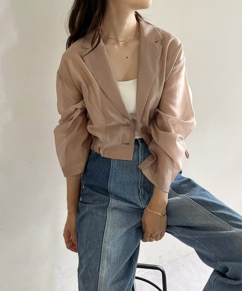 one after another NICE CLAUP（ワンアフターアナザーナイスクラップ）の「サイドリボンシアージャケット（テーラードジャケット・レディース・ベージュ/グレー/アイボリー・FREE）」の17枚目の写真