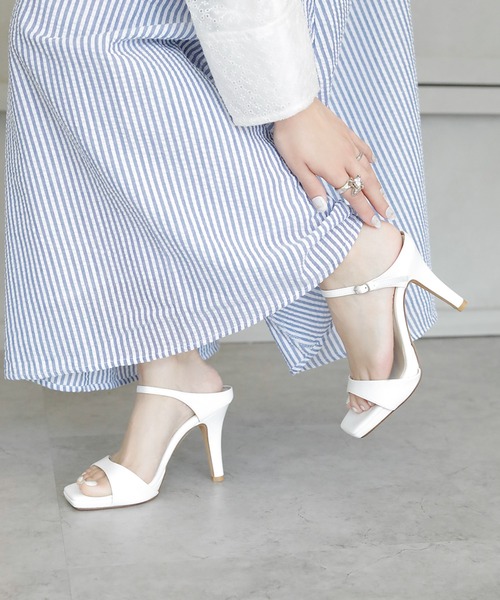 chocolates（チョコラテス）の「スクエアトゥ ハイヒールミュール【日本製】（サンダル・レディース・シルバー/ブラック/ホワイト・S/M/L/LL）」の18枚目の写真