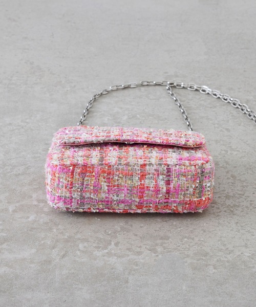 EFOLE（エフォル）の「ツイード チェーン ミニ ショルダー バッグ オケージョン/結婚式（ショルダーバッグ・レディース・ピンク/ブラック・FREE）」の5枚目の写真