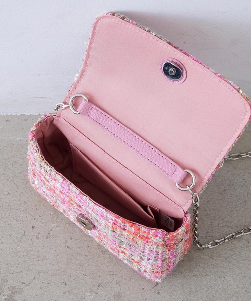 EFOLE（エフォル）の「ツイード チェーン ミニ ショルダー バッグ オケージョン/結婚式（ショルダーバッグ・レディース・ピンク/ブラック・FREE）」の6枚目の写真