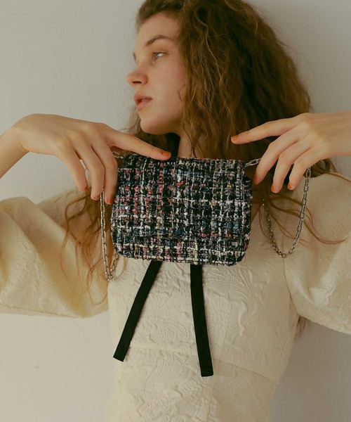 EFOLE（エフォル）の「ツイード チェーン ミニ ショルダー バッグ オケージョン/結婚式（ショルダーバッグ・レディース・ピンク/ブラック・FREE）」の11枚目の写真