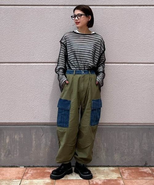 RODEO CROWNS WIDE BOWL（ロデオクラウンズワイドボウル）の「リミックスカーゴパンツ（カーゴパンツ・レディース・カーキ/ブラック・SMALL/MEDIUM）」の6枚目の写真