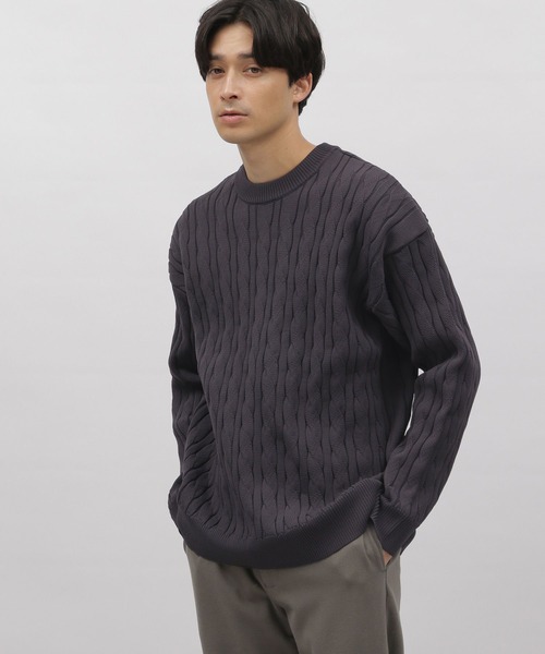 LAKOLE（ラコレ）の「PEアソートケーブルプルオーバー / 907215（ニット/セーター・メンズ・ブルー/チャコールグレー/イエロー/アイボリー・LARGE/MEDIUM/X-LARGE）」の3枚目の写真