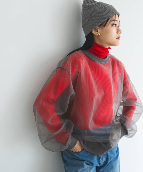 bohmal(ボマール)の「チュールオーバーサイズプルオーバートップス(Tシャツ/カットソー・レディース・ブラック/グレー/オフホワイト・FREE)」の3枚目の写真