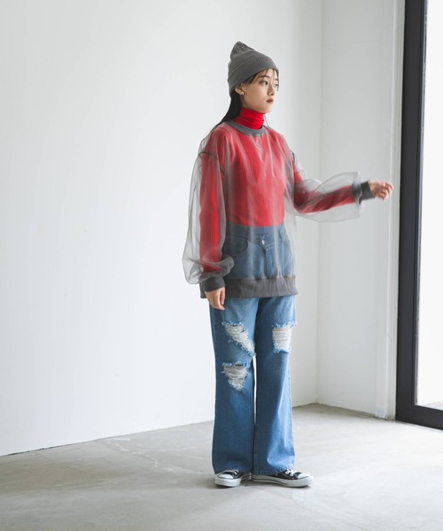 bohmal(ボマール)の「チュールオーバーサイズプルオーバートップス(Tシャツ/カットソー・レディース・ブラック/グレー/オフホワイト・FREE)」の13枚目の写真