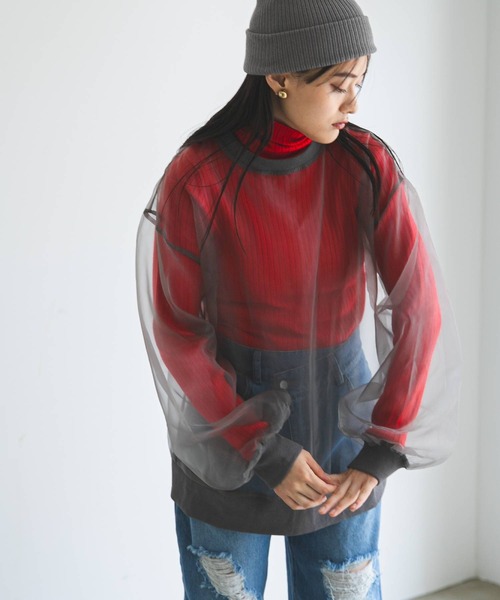 bohmal(ボマール)の「チュールオーバーサイズプルオーバートップス(Tシャツ/カットソー・レディース・ブラック/グレー/オフホワイト・FREE)」の4枚目の写真