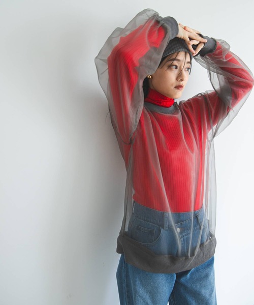 bohmal(ボマール)の「チュールオーバーサイズプルオーバートップス(Tシャツ/カットソー・レディース・ブラック/グレー/オフホワイト・FREE)」の8枚目の写真