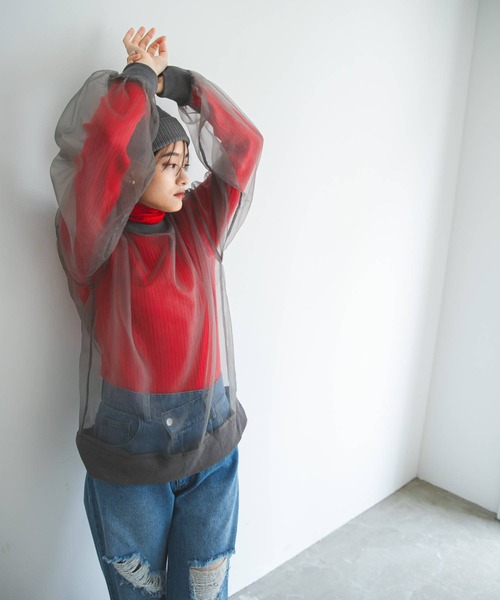 bohmal(ボマール)の「チュールオーバーサイズプルオーバートップス(Tシャツ/カットソー・レディース・ブラック/グレー/オフホワイト・FREE)」の10枚目の写真