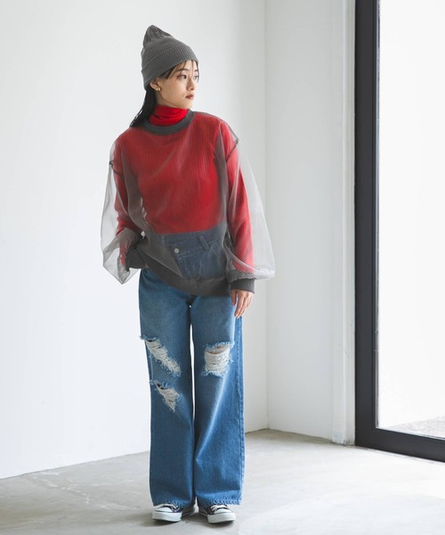 bohmal(ボマール)の「チュールオーバーサイズプルオーバートップス(Tシャツ/カットソー・レディース・ブラック/グレー/オフホワイト・FREE)」の11枚目の写真
