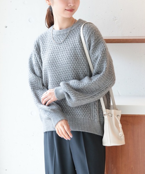SETUP7(セットアップセブン)の「【SETUP7】クルーネックハニカムニット KNF037 ※(ニット/セーター・レディース・チャコールグレー/グレー/ベージュ・FREE)」の2枚目の写真