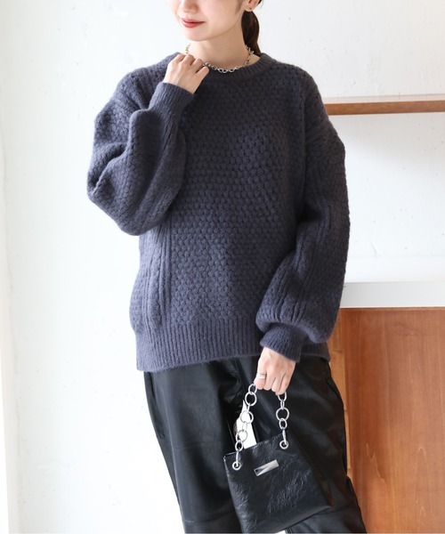 SETUP7(セットアップセブン)の「【SETUP7】クルーネックハニカムニット KNF037 ※(ニット/セーター・レディース・チャコールグレー/グレー/ベージュ・FREE)」の4枚目の写真