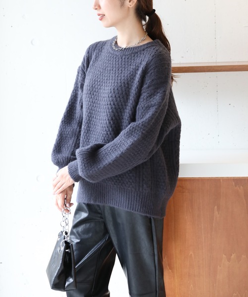 SETUP7(セットアップセブン)の「【SETUP7】クルーネックハニカムニット KNF037 ※(ニット/セーター・レディース・チャコールグレー/グレー/ベージュ・FREE)」の5枚目の写真