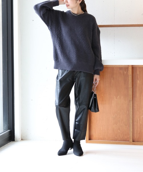 SETUP7(セットアップセブン)の「【SETUP7】クルーネックハニカムニット KNF037 ※(ニット/セーター・レディース・チャコールグレー/グレー/ベージュ・FREE)」の6枚目の写真
