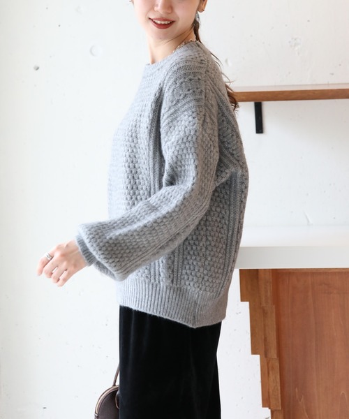 SETUP7(セットアップセブン)の「【SETUP7】クルーネックハニカムニット KNF037 ※(ニット/セーター・レディース・チャコールグレー/グレー/ベージュ・FREE)」の12枚目の写真