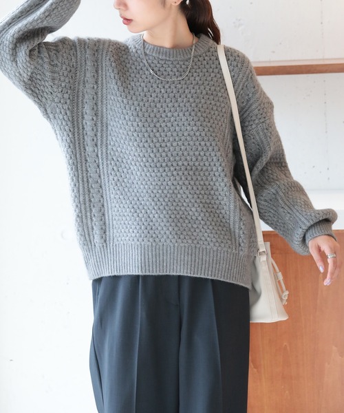 SETUP7(セットアップセブン)の「【SETUP7】クルーネックハニカムニット KNF037 ※(ニット/セーター・レディース・チャコールグレー/グレー/ベージュ・FREE)」の9枚目の写真