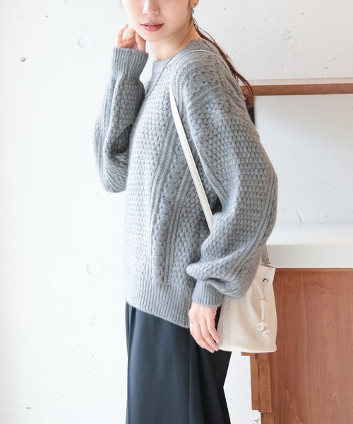 SETUP7(セットアップセブン)の「【SETUP7】クルーネックハニカムニット KNF037 ※(ニット/セーター・レディース・チャコールグレー/グレー/ベージュ・FREE)」の10枚目の写真