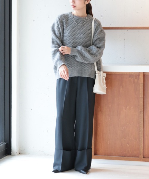 SETUP7(セットアップセブン)の「【SETUP7】クルーネックハニカムニット KNF037 ※(ニット/セーター・レディース・チャコールグレー/グレー/ベージュ・FREE)」の13枚目の写真