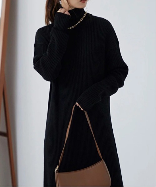 and it_（アンドイット）の「リブニットタートルネックワンピース（ワンピース・レディース・ブルー/ブラウン/ブラック/グリーン・M-L）」の5枚目の写真