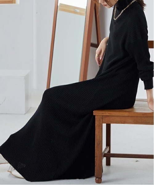 and it_（アンドイット）の「リブニットタートルネックワンピース（ワンピース・レディース・ブルー/ブラウン/ブラック/グリーン・M-L）」の6枚目の写真