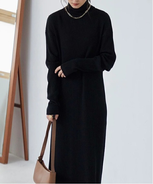 and it_（アンドイット）の「リブニットタートルネックワンピース（ワンピース・レディース・ブルー/ブラウン/ブラック/グリーン・M-L）」の7枚目の写真