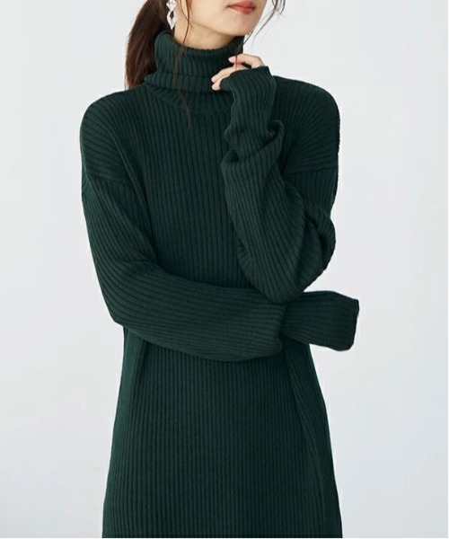 and it_（アンドイット）の「リブニットタートルネックワンピース（ワンピース・レディース・ブルー/ブラウン/ブラック/グリーン・M-L）」の10枚目の写真
