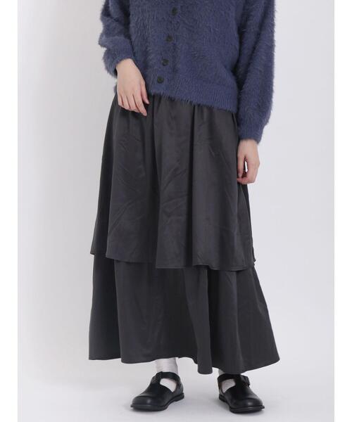 Samansa Mos2（サマンサ モスモス）の「ベロアライクティアードスカート（スカート・レディース・キナリ/キャメル/チャコールグレー/ベージュ・F）」の3枚目の写真
